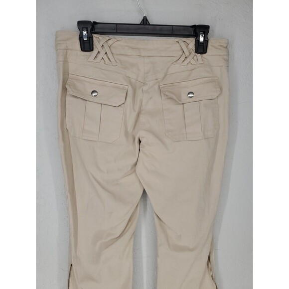 Vintage 90s Y2K Cache Zip Flare Wide Leg Khaki Pants Y2K Streetwear Size 10 - Picture 6 of 9